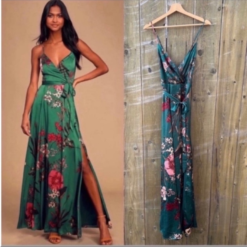 Emerald Green Still the One Floral Backless Satin Maxi Dress 🌿